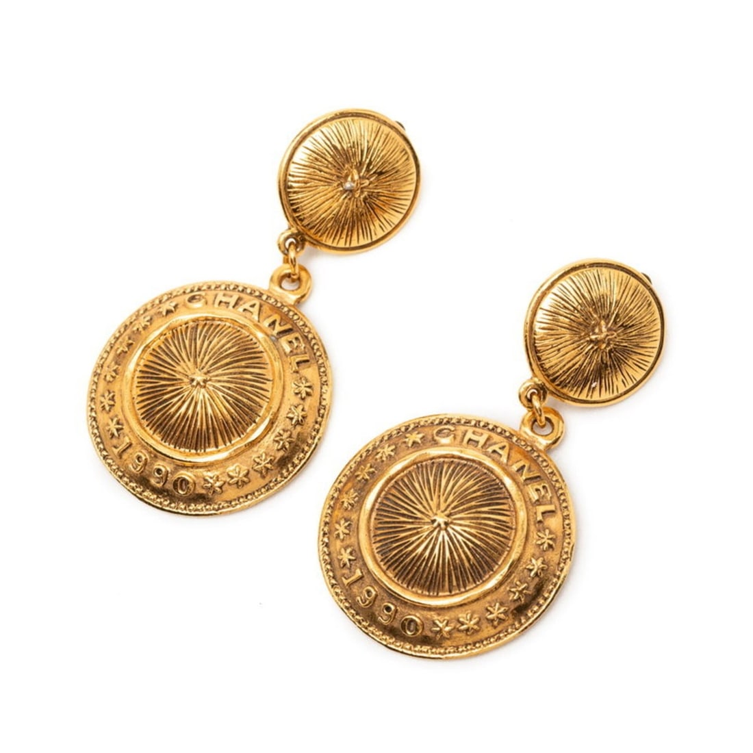Chanel 1990 Logo Vintage Earrings Gold Plated Women's CHANEL (1 of 20)
