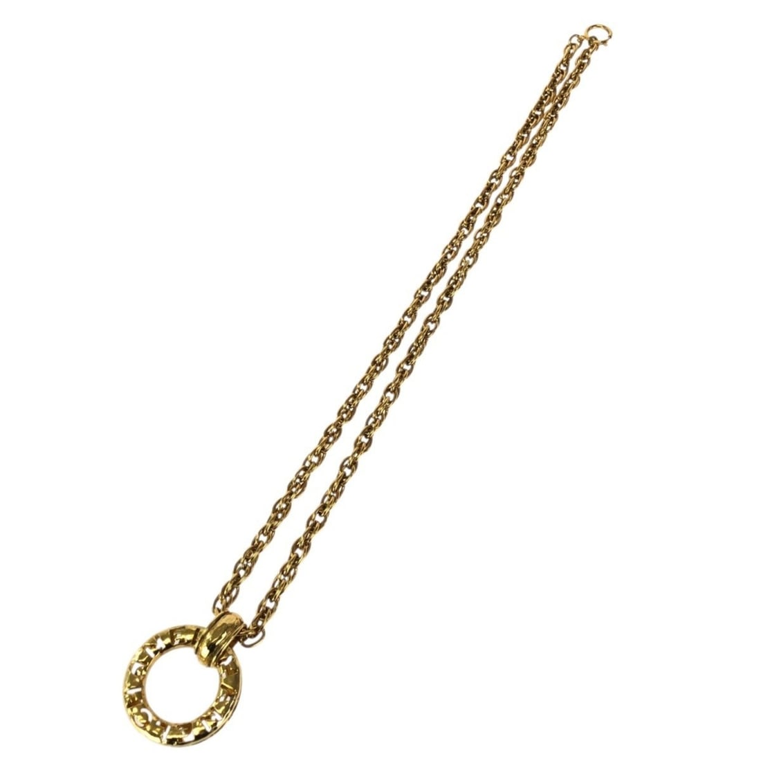 CHANEL Vintage Circle Logo Coco Mark Gold Plated Necklace, 3765 Engraved, Women's: --- Catalog ---Category: SizePendant Size: 55mm x 55mm / 2.16'' x 2.16''Neck Circumference: 82 cm / 32.28''Category: DesignColor: GoldGender: WomenMaterial: Gold platingNecklace Type: NecklaceCategory