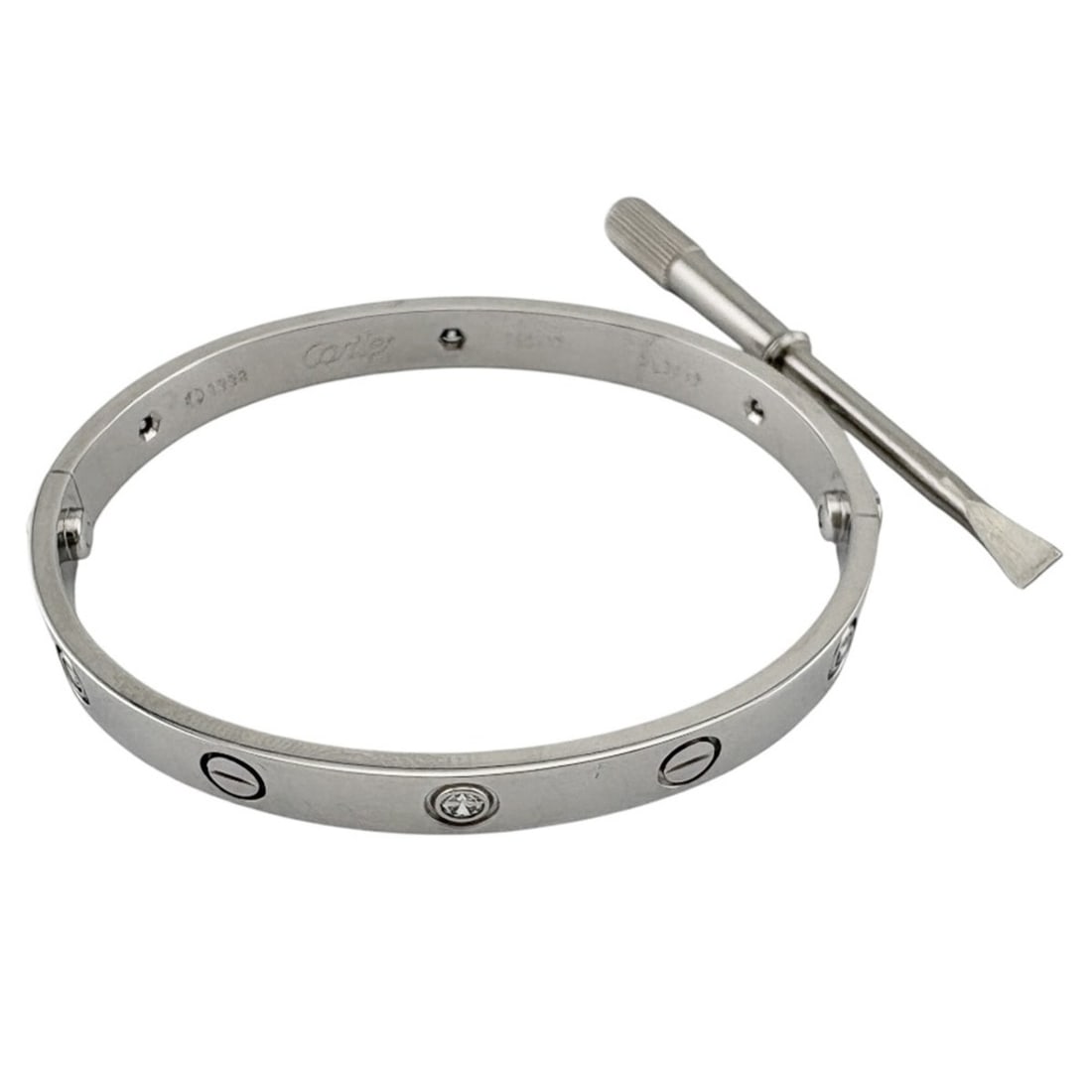 Cartier Love Bracelet Bangle, 18K White Gold, Diamond, Ladies, CARTIER, with screwdriver.: --- Catalog ---Category: PackNumber in Pack: 1Category: SizeLength: 16cm / 6.29''Category: DesignType: BangleColor: White goldStone: DiamondGender: WomenMaterial: White gold (18K)Category: GeneralBran