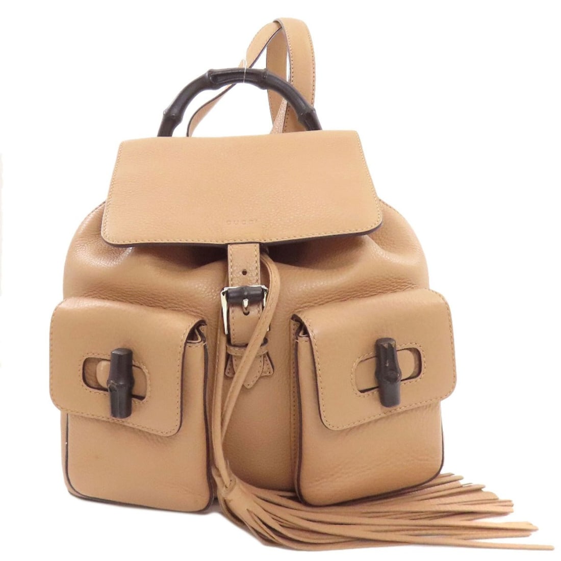 Gucci 370833 Bamboo Fringe Backpack/Daypack, Calfskin, Women's GUCCI: --- Catalog ---Category: SizeSize (HxWxD): 30cm x 30cm x 9.5cm / 11.81'' x 11.81'' x 3.74''Category: DesignType: BackpackColor: BeigeGender: WomenMaterial: Leather Leather/Fur Type: CalfskinCategory: