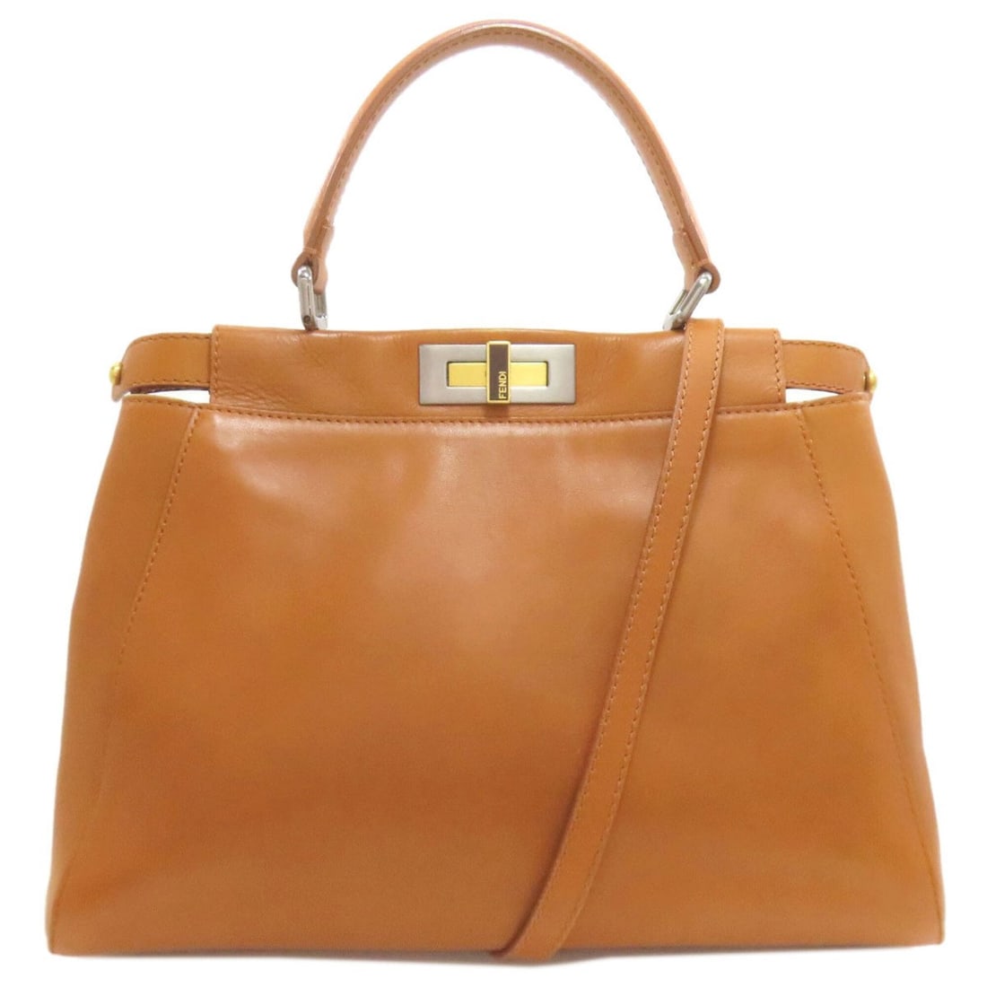 Fendi Peekaboo 2-Way Handbag, Calfskin, Women's FENDI: --- Catalog ---Category: SizeSize (HxWxD): 26cm x 34cm x 10cm / 10.23'' x 13.38'' x 3.93''Category: DesignType: HandbagColor: BrownGender: WomenMaterial: Leather Leather/Fur Type: CalfskinCategory: