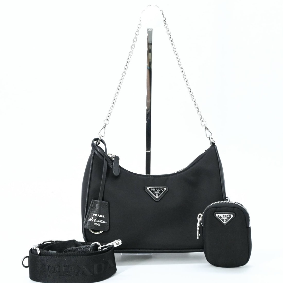 PRADA Re-Edition 2005 Nylon Leather Shoulder Handbag for Women, Black (1 of 17)