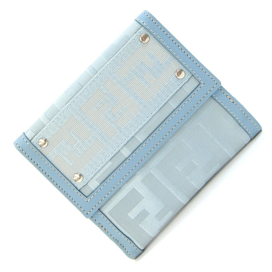 Fendi Zucca W Wallet 8M0176 Light Blue Leather Canvas Double-Sided Compact FF Women's FENDI (1 of 20)