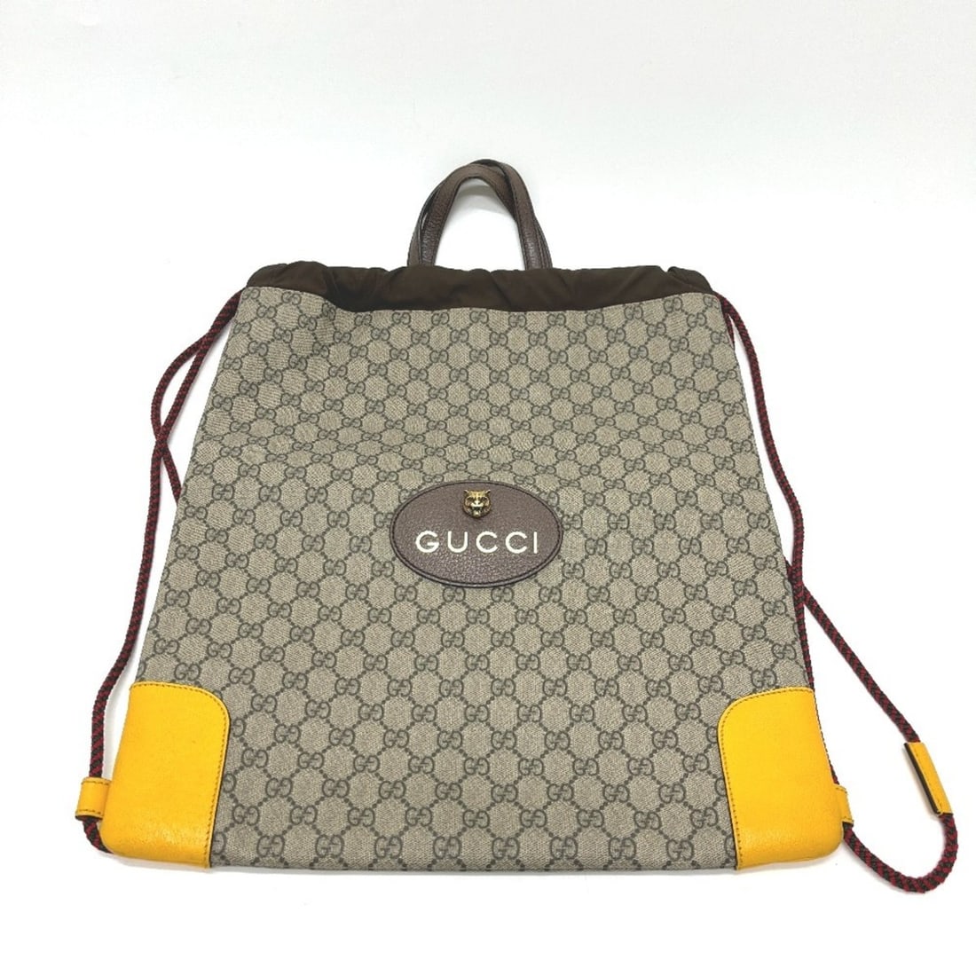 GUCCI 473872 GG Supreme Cat Head Drawstring Backpack - Bag, Knapsack, Backpack, Rucksack Canvas,: --- Catalog ---Category: SizeSize (HxWxD): 45cm x 38cm x 1.5cm / 17.71'' x 14.96'' x 0.59''Category: DesignType: BackpackColor: BeigeGender: Men,WomenMaterial: GG Supreme , Canvas , Leather Category: 