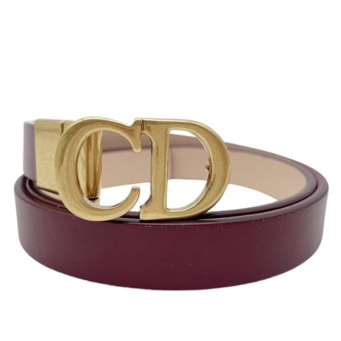 Christian Dior Belt Saddle Reversible Bordeaux Leather Women's (1 of 11)
