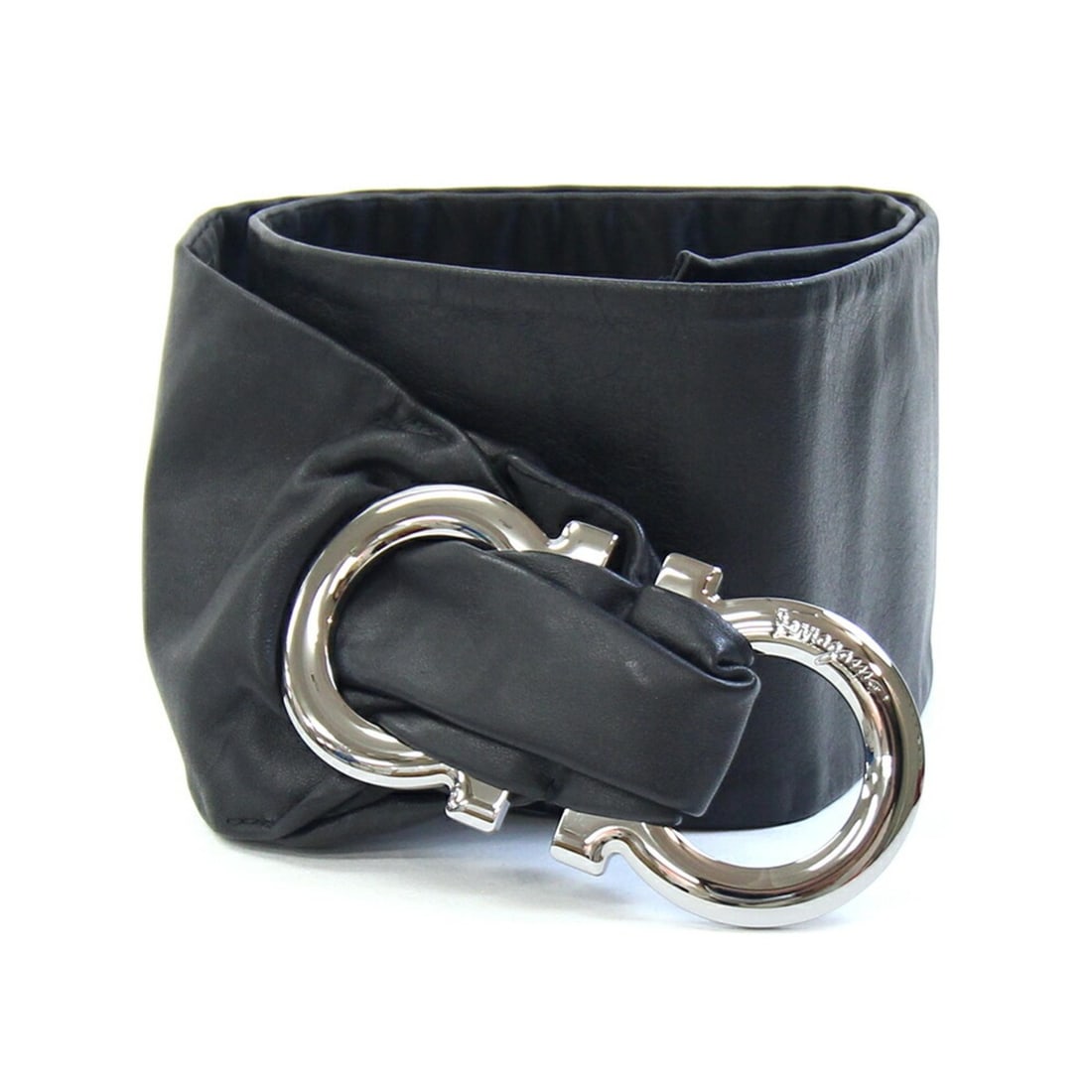 Salvatore Ferragamo Ferragamo Double Gancini Belt, Size 75, Black Leather, Sash Wide Women's, (1 of 20)