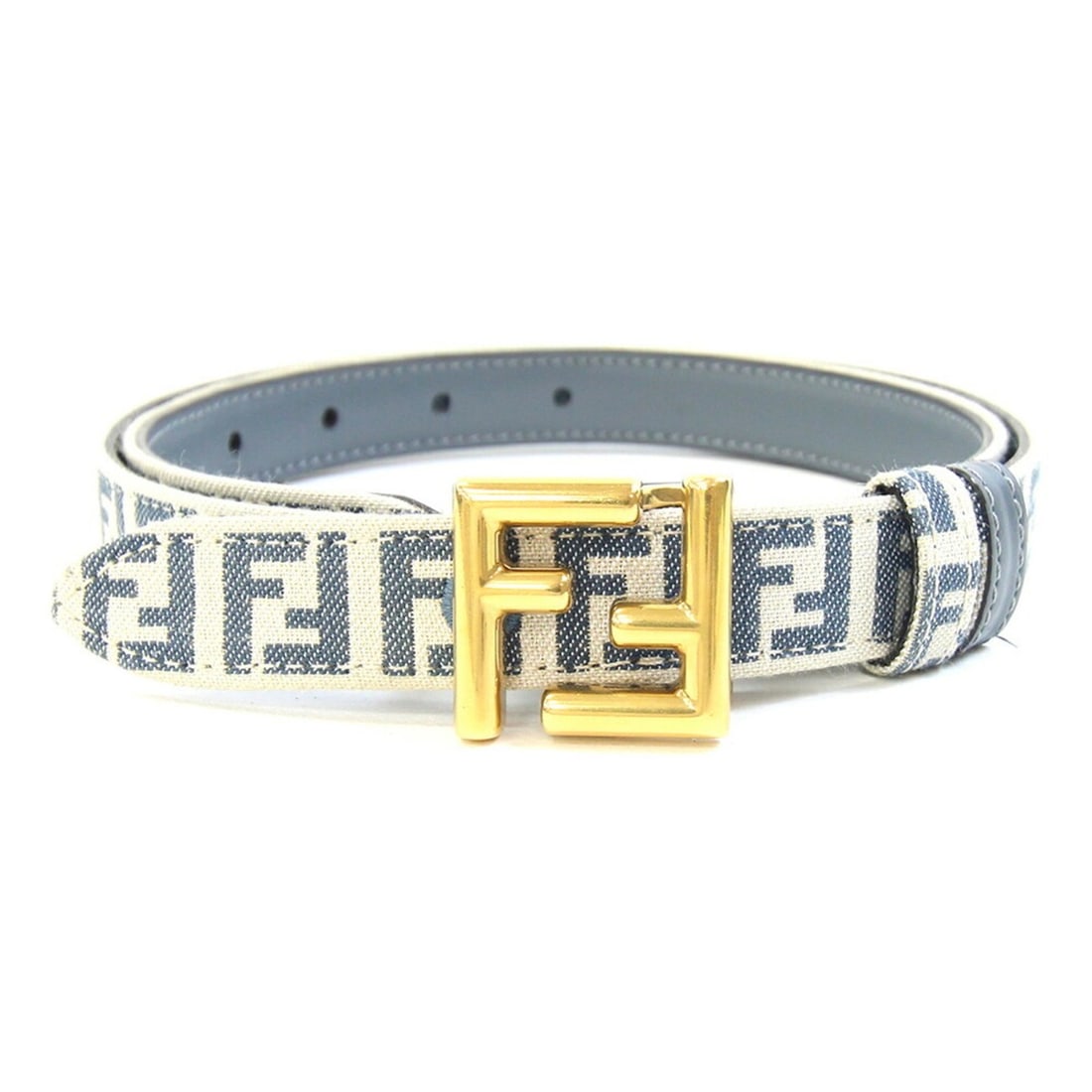 Fendi Zucca FF 8C0719 Belt, Blue-Gray/Ivory Canvas Leather, Women's.: --- Catalog ---Category: SizeWidth: 2cm / 0.78''Length: 65cm - 75cm / 25.59'' - 29.52''Buckle Size: 3cm x 3.1cm / 1.18'' x 1.22''Category: DesignType: Standard beltColor: Blue, Gray, IvoryGender: Wome