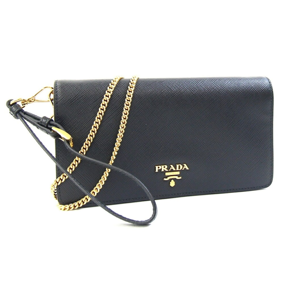 Prada 2-way Shoulder Bag 1DH029 Black Gold Wallet Purse Clutch Pouch Chain for Women PRADA: --- Catalog ---Category: SizeSize (HxWxD): 10cm x 18.5cm x 3.5cm / 3.93'' x 7.28'' x 1.37''Category: DesignType: Clutch bag, Pochette, Shoulder bagColor: BlackGender: WomenMaterial: Leather Category: 