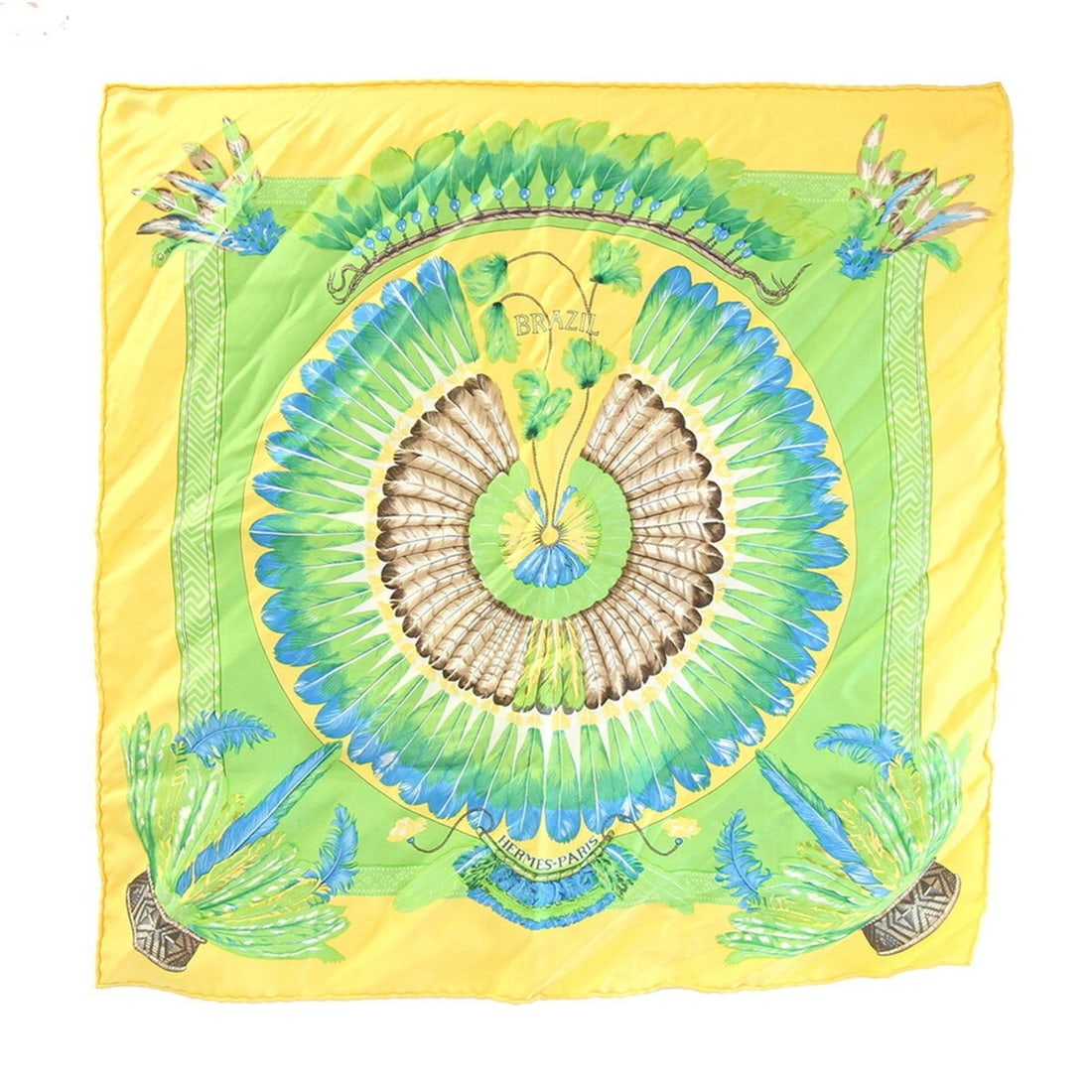 Hermes Scarf/Muffler, Carre 42 BRAZIL, Yellow/Light Green, 100% Silk, Petit Carre/Petit Stole,: --- Catalog ---Category: SizeSize (LxW): 41.5cm x 42cm / 16.33'' x 16.53''Category: DesignType: ScarfColor: Light green, YellowGender: WomenMaterial: Silk 100%Category: GeneralBrand: HermesCountry of 