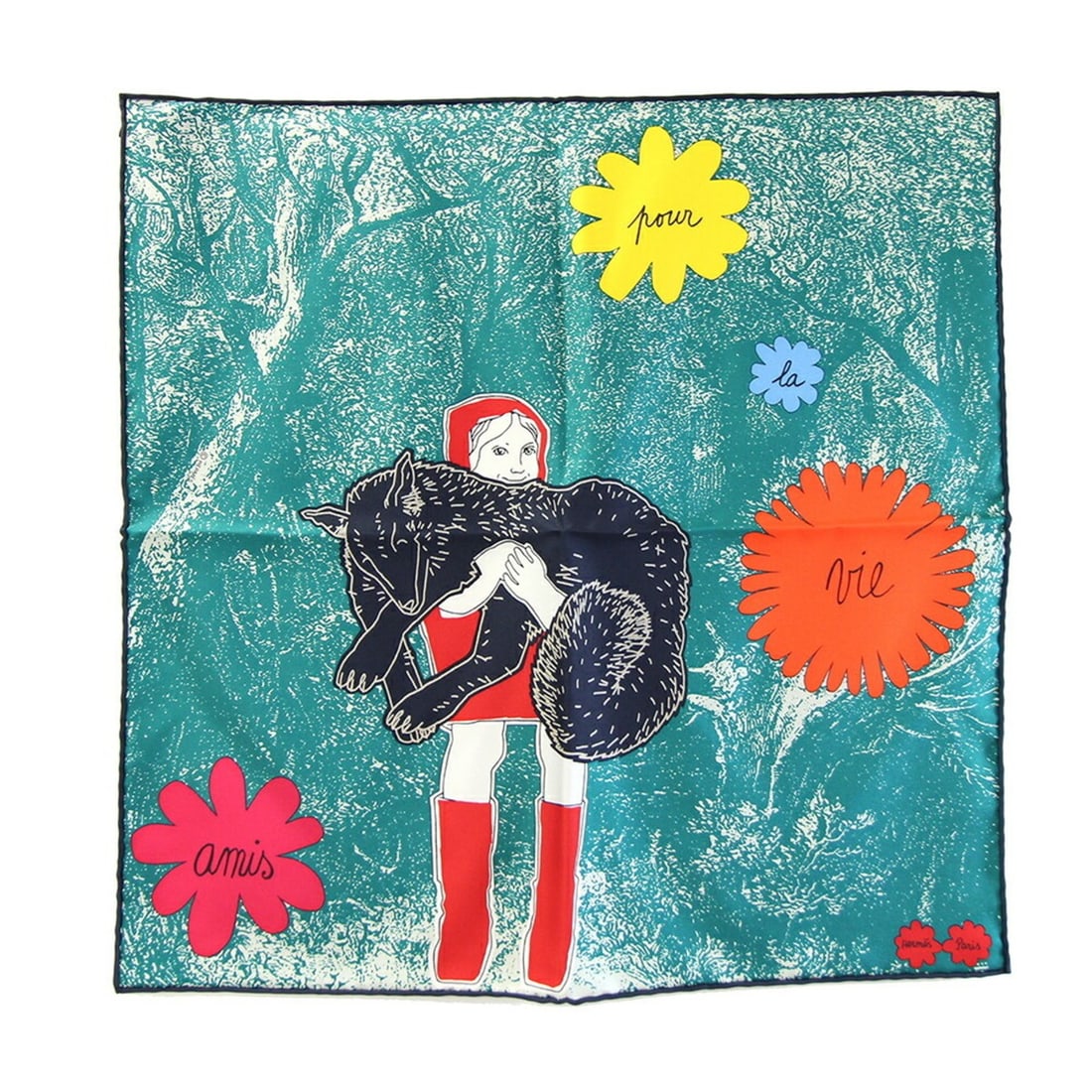 Hermes Scarf/Muffler, 2022 Collection, Gavroche (Amis Pour La Vie - Lifelong Friend), Green/Navy,: --- Catalog ---Category: SizeSize (LxW): 42cm x 41.5cm / 16.53'' x 16.33''Category: DesignType: ScarfColor: Green, NavyGender: WomenMaterial: Silk 100%Category: GeneralBrand: HermesCountry of Origin: 