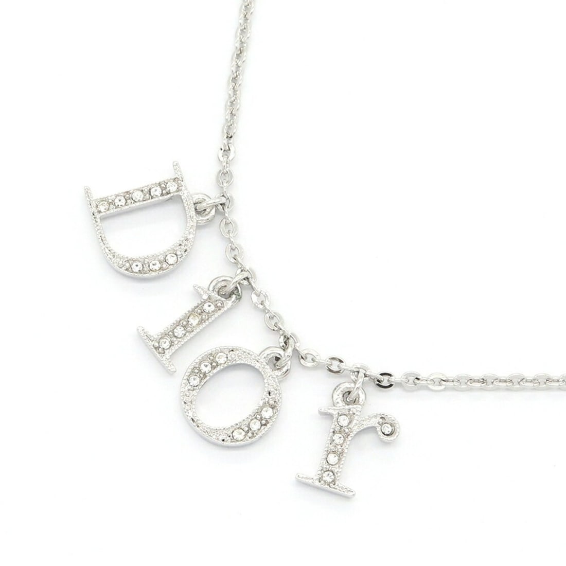 Christian Dior Dior Necklace, Silver Metal Rhinestone Pendant Choker, Vintage, Women's: --- Catalog ---Category: SizePendant Size: 10mm x 9mm / 0.39'' x 0.35''Neck Circumference: 38 cm - 43.5 cm / 14.96'' - 17.12''Category: DesignColor: SilverGender: WomenMaterial: Metal, RhinestonePenda