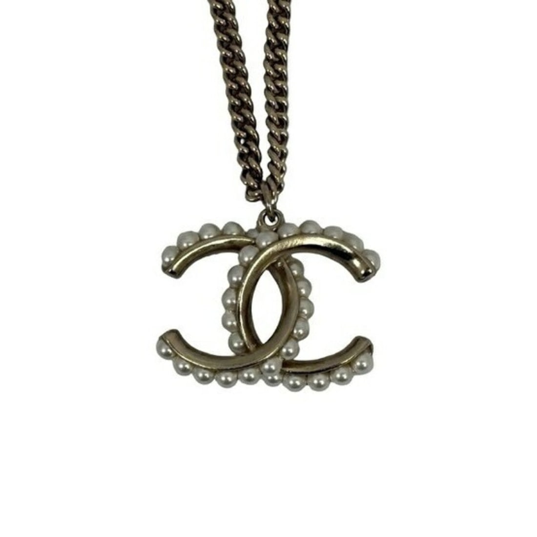 CHANEL necklace, Coco Mark, champagne gold metal, faux pearl, for women.: --- Catalog ---Category: SizePendant Size: 30mm x 23mm / 1.18'' x 0.9''Neck Circumference: 63 cm / 24.8''Category: DesignColor: Champagne goldGender: WomenMaterial: MetalPendant Type: PendantNecklace 
