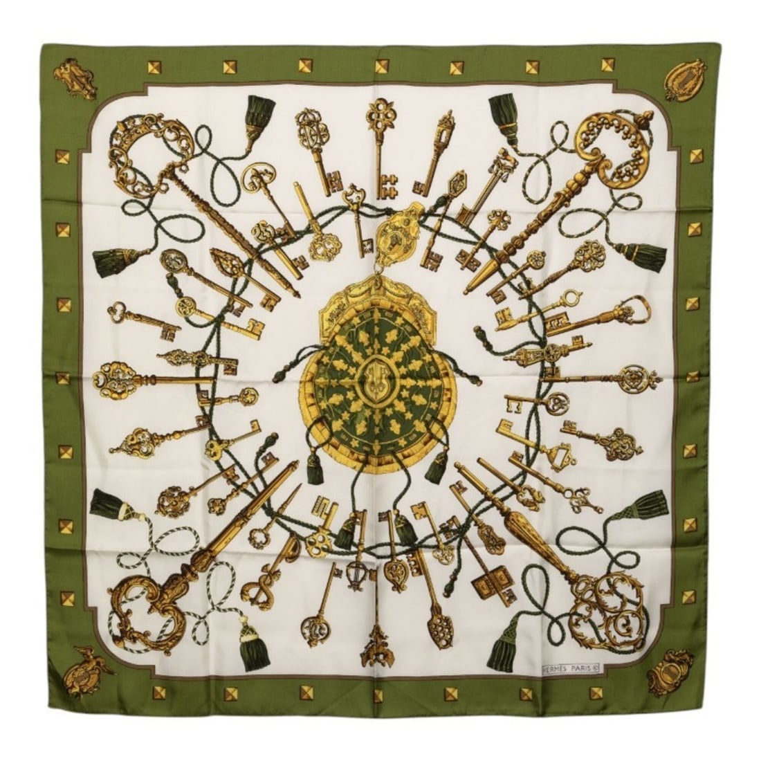 Hermes Carre 90 LES CLES THE KEYS RARE Key Scarf Muffler Green Multicolor Silk Women's HERMES: --- Catalog ---Category: SizeSize (LxW): 88cm x 88cm / 34.64'' x 34.64''Category: DesignType: ScarfColor: Green, Multi-colorGender: WomenMaterial: Silk Category: GeneralBrand: Hermes--- Item List ---S