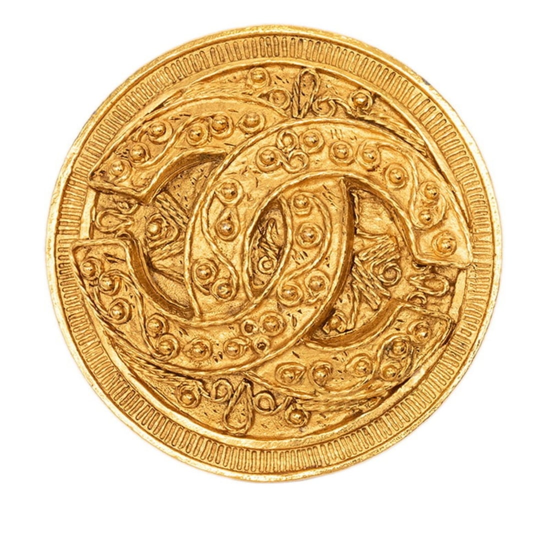 Chanel Coco Mark Round Brooch, Gold Plated, Women's.: --- Catalog ---Category: SizeSize (HxWxD): 4.7cm x 4.7cm / 1.85'' x 1.85''Category: DesignType: BroochColor: GoldGender: WomenMaterial: Gold platingCategory: GeneralBrand: Chanel--- Item List ---Secti