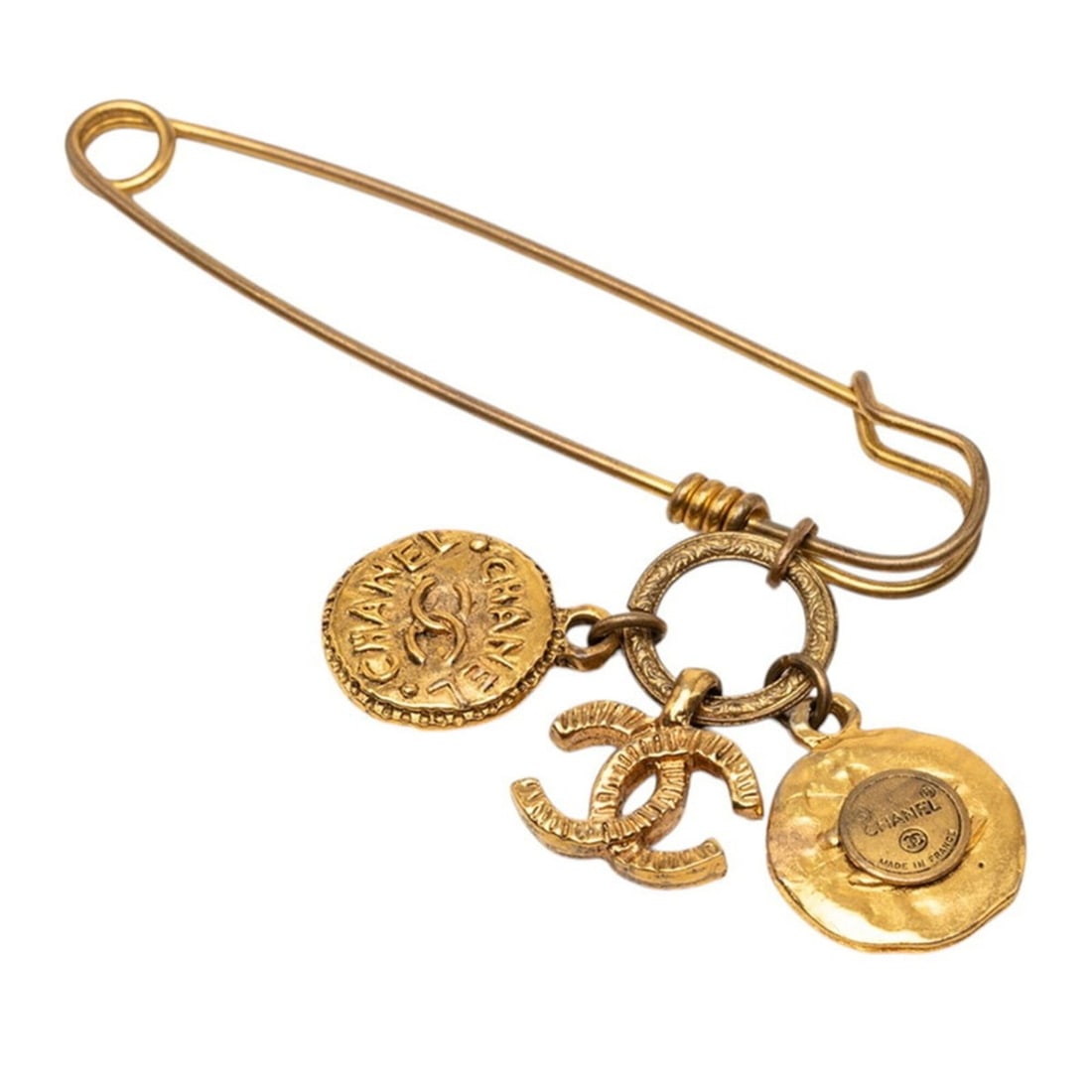 Chanel Coco Mark Vintage Safety Pin Brooch Gold Plated Women's CHANEL: --- Catalog ---Category: SizeSize (HxWxD): 5.60mm x 8.00mm / 0.22'' x 0.31''Category: DesignType: Pin broochColor: GoldGender: WomenMaterial: Gold platingCategory: GeneralBrand: Chanel--- Item List --