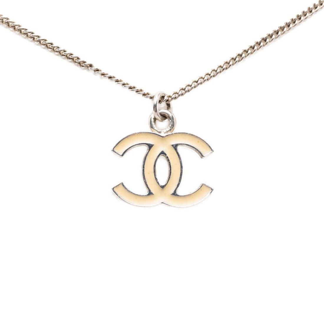 Chanel Coco Mark Chain Pendant Necklace, Silver and Beige Metal, Women's.: --- Catalog ---Category: SizePendant Size: 17.6mm x 18.3mm / 0.69'' x 0.72''Neck Circumference: 43 cm / 16.92''Category: DesignColor: Beige, SilverGender: WomenMaterial: MetalPendant Type: PendantNeck