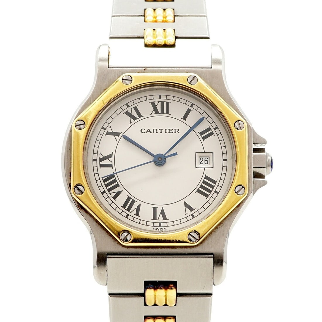 Cartier Santos Octagon LM Godron Bracelet 81037232 White Dial Watch for Men and Women: --- Catalog ---Category: SizeWrist Size: 15.5cm / 6.1''Case Diameter: 29.1mm / 1.15''Category: DesignType: WristwatchGender: Men,WomenColor (Dial): WhiteMaterial (Band): Stainless steel, Yellow goldCa