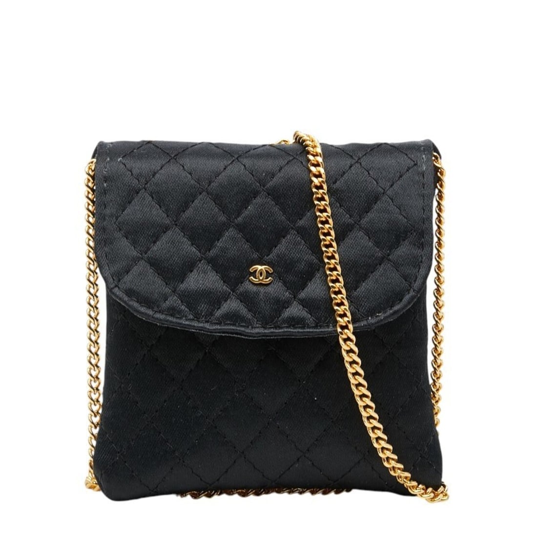 Chanel Coco Mark Mini Matelassé Chain Shoulder Bag Handbag Pouch Black Satin Leather Women's CHANEL: --- Catalog ---Category: SizeSize (HxWxD): 8.5cm x 8cm x 1.5cm / 3.34'' x 3.14'' x 0.59''Category: DesignType: Pouch, Shoulder bagColor: BlackGender: WomenMaterial: Satin , Leather Category: GeneralBr