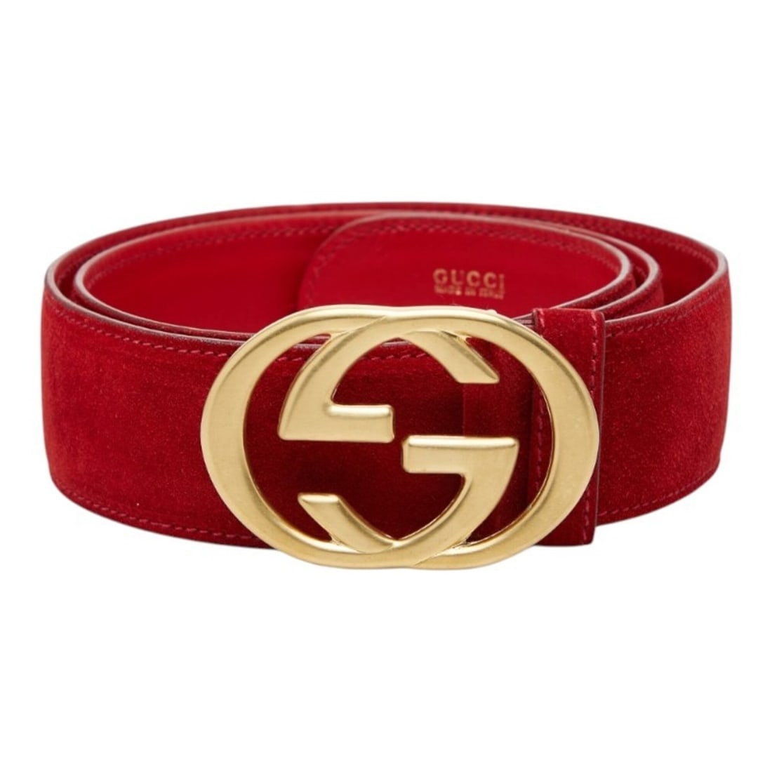 Gucci Interlocking G Belt, Size: 85 34 037 01 13 1510, Red Suede Leather, Men's, GUCCI: --- Catalog ---Category: SizeLength: 83cm - 87cm / 32.67'' - 34.25''Category: DesignType: Standard beltColor: Red colorGender: MenMaterial (Strap): Leather Category: GeneralBrand: Gucci--- Item List -