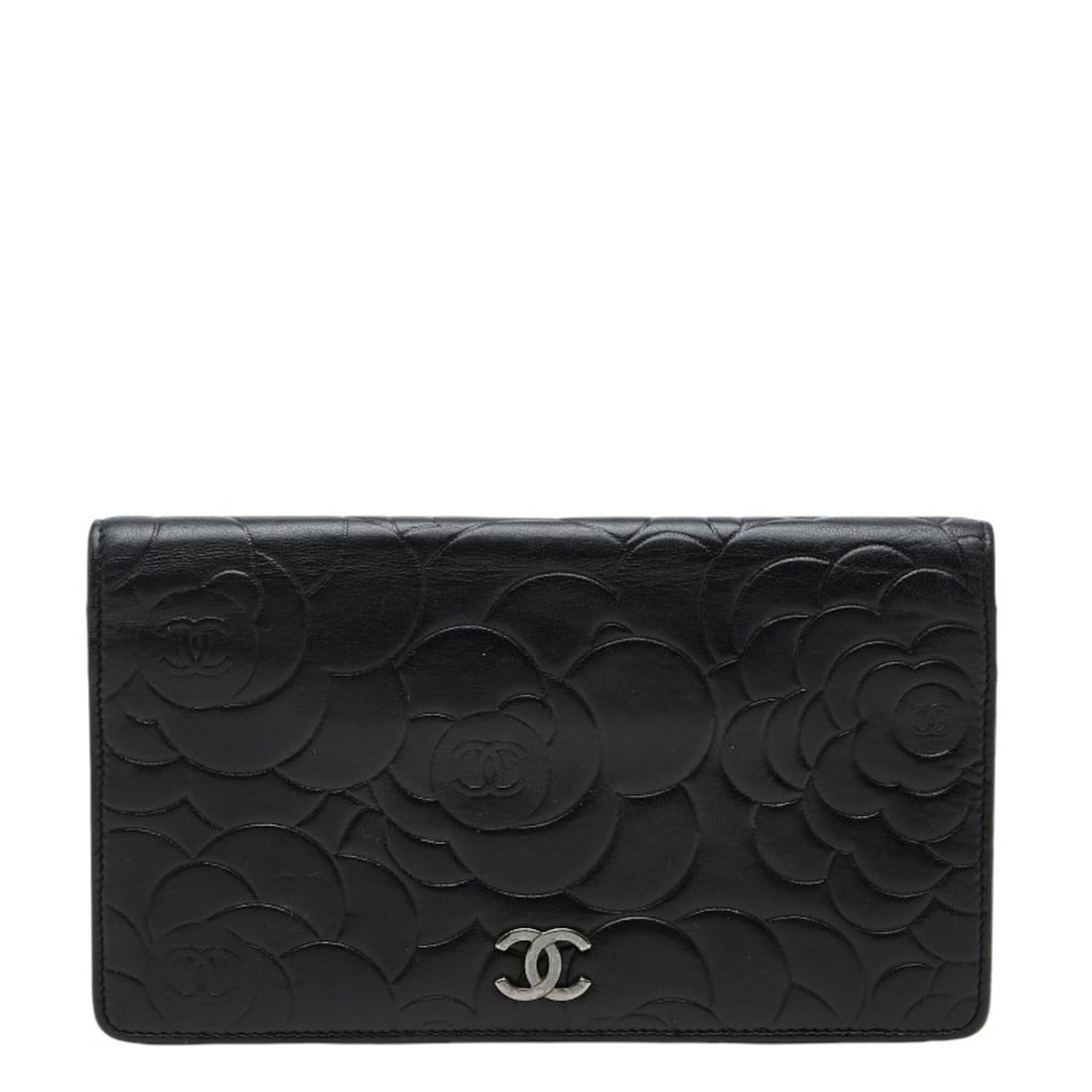 Chanel Coco Mark Camellia Long Wallet, Black Lambskin, Women's CHANEL: --- Catalog ---Category: SizeSize (HxWxD): 10.5cm x 18cm x 1cm / 4.13'' x 7.08'' x 0.39''Category: DesignType: Long wallet (bi-fold)Color: BlackGender: WomenMaterial: Leather Category: GeneralBrand: C