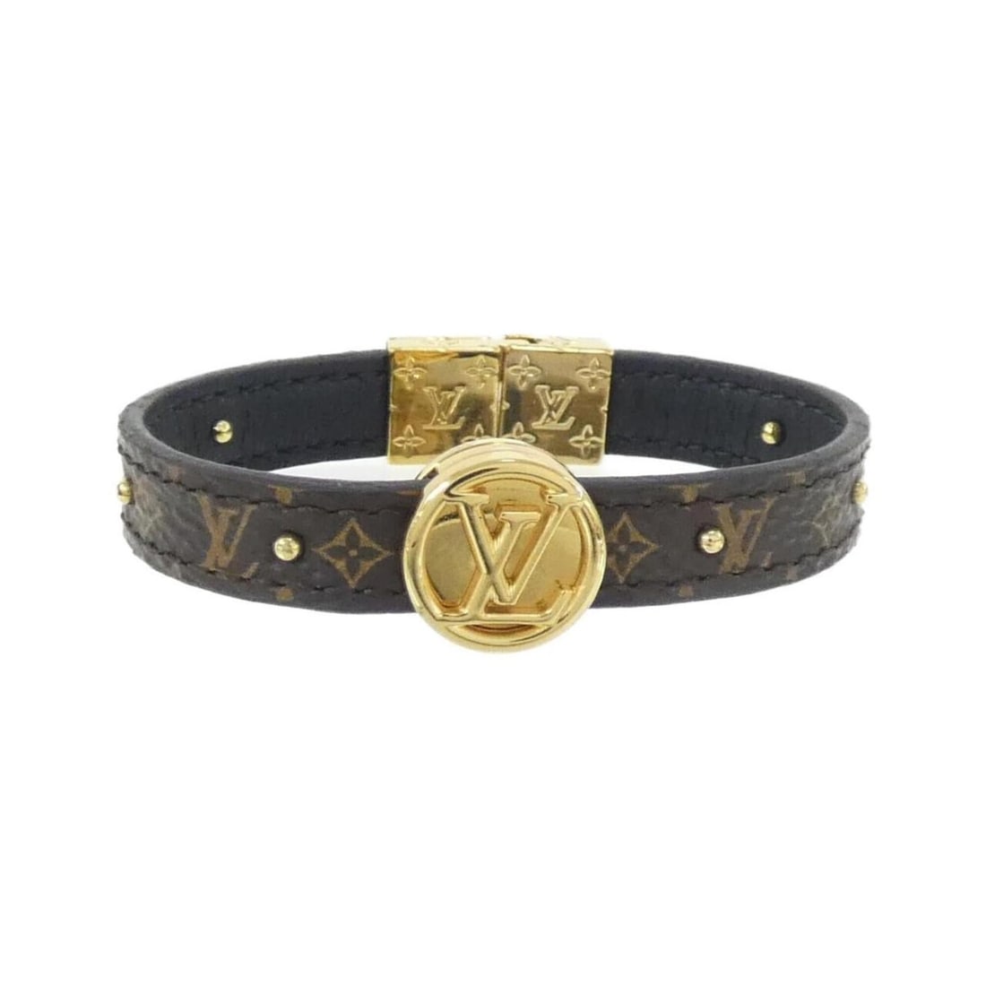 Louis Vuitton Monogram Bracelet LV Circle Reversible 17cm M6173F: --- Catalog ---Category: SizeWidth: 1cm / 0.39''Total Length: 17cm / 6.69''Category: DesignType: Charm braceletColor: Black, MarronGender: WomenMaterial: Canvas, LeatherLeather/Fur Type: Calf leatherC