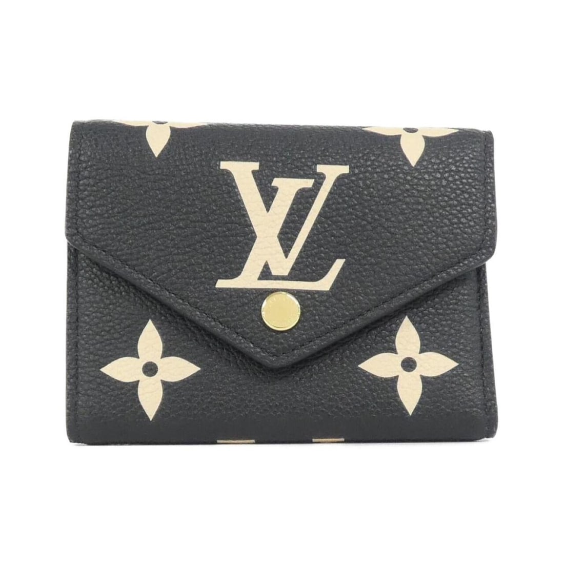 Louis Vuitton Bicolor Monogram Empreinte Portefeuille Victorine M80968 Wallet: --- Catalog ---Category: SizeSize (HxWxD): 9cm x 12cm x 2cm / 3.54'' x 4.72'' x 0.78''Category: DesignType: Wallet (tri-fold)Color: Beige, Bicolor, BlackGender: WomenMaterial: Leather Leather/Fur Type