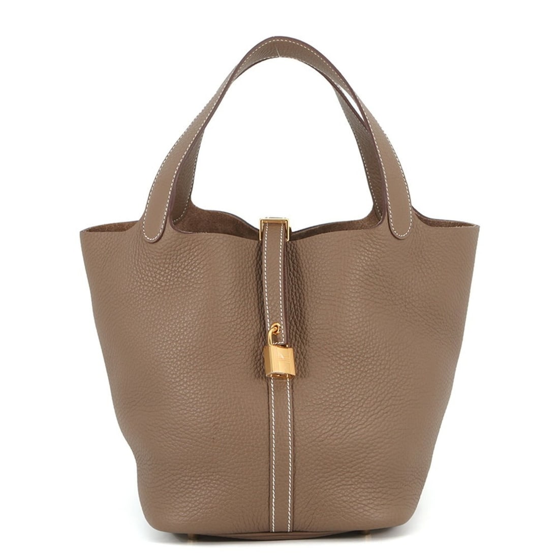 Hermes Picotin Lock MM Handbag, Etoupe, Taurillon Clemence Leather, B Stamp, HERMES Tote Bag, Lock, (1 of 18)