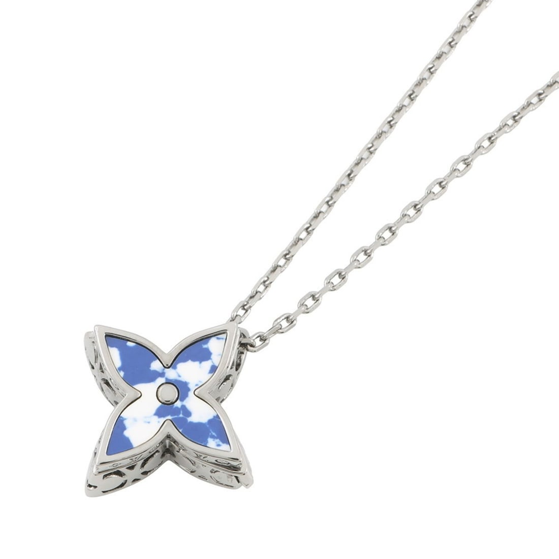 Louis Vuitton Necklace Flower Locket Pendant M01047 LOUIS VUITTON NECKLACE: --- Catalog ---Category: SizePendant Size: 30mm x 30mm / 1.18'' x 1.18''Neck Circumference: 45 cm - 49.5 cm / 17.71'' - 19.48''Category: DesignColor: Blue, Gunmetal, WhiteGender: WomenMaterial: MetalP