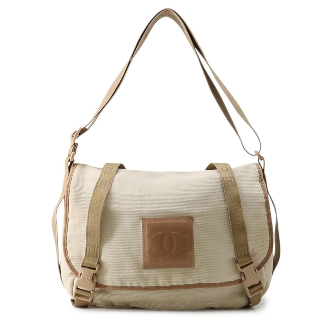 Chanel Shoulder Bag, Coco Mark, Sport Line, Canvas, Leather, CHANEL Handbag,: --- Catalog ---Category: SizeSize (HxWxD): 28cm x 34cm x 14cm / 11.02'' x 13.38'' x 5.51''Category: DesignType: Handbag, Shoulder bagColor: Beige brown, IvoryGender: WomenMaterial: Canvas , Leather