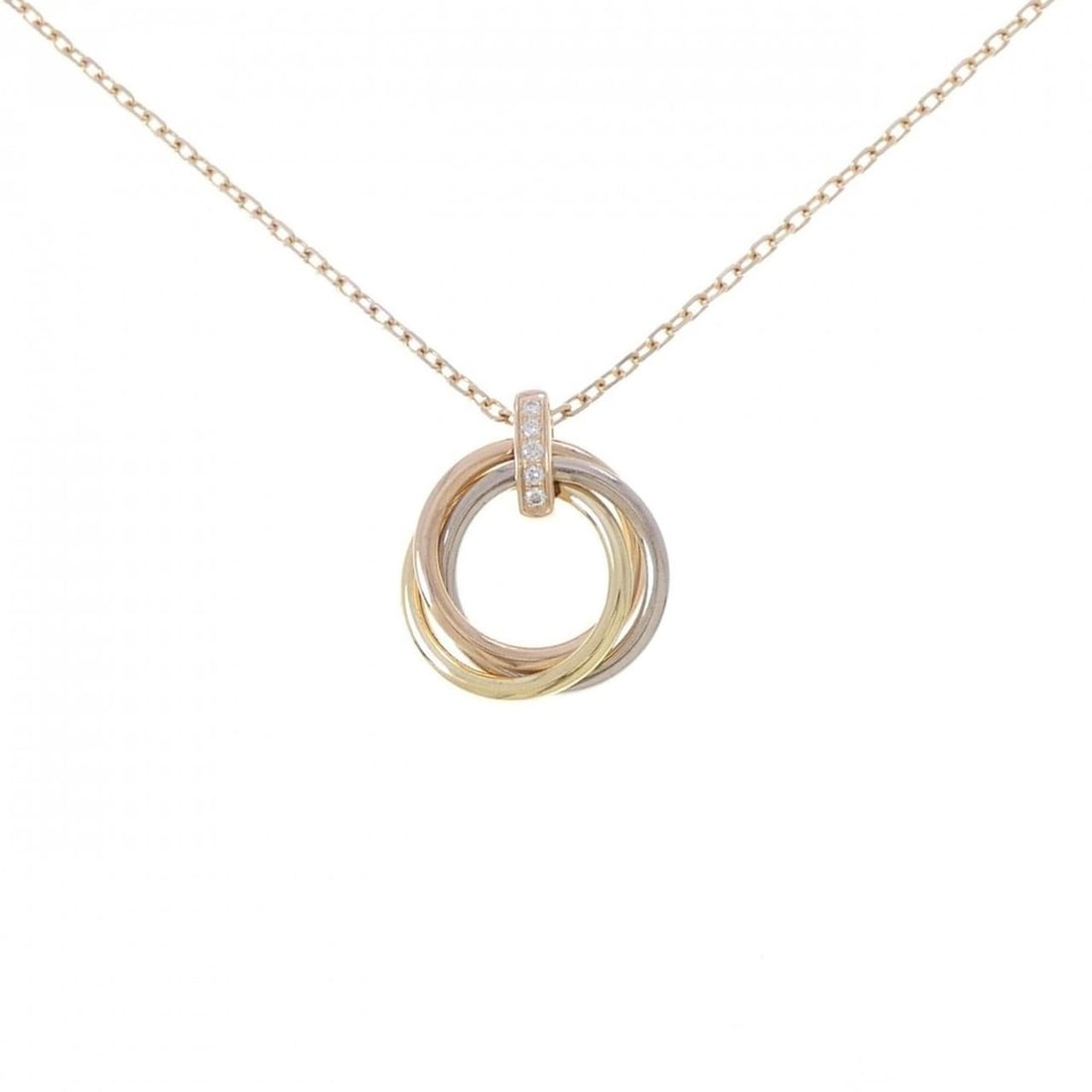 Cartier Trinity Necklace: --- Catalog ---Category: SizePendant Size: 22.7mm x 18.7mm / 0.89'' x 0.73''Neck Circumference: 41 cm / 16.14''Category: DesignStone: DiamondGender: WomenMaterial: Pink gold (18K), White gold (18K), Y