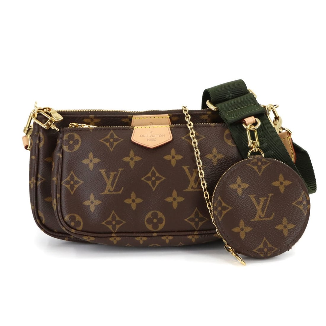 Louis Vuitton Monogram Multi Pochette Accessoires Shoulder Handbag Khaki M44813: --- Catalog ---Category: SizeSize (HxWxD): 13cm x 24cm x 3.5cm / 5.11'' x 9.44'' x 1.37''Category: DesignType: Handbag, Pochette, Shoulder bagColor: Khaki, MonogramGender: WomenMaterial: Monogram Cate