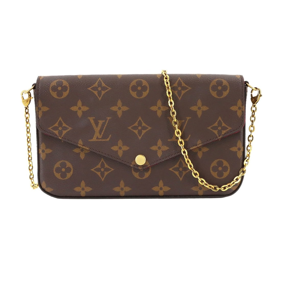 Louis Vuitton LOUIS VUITTON Monogram Felicie Pochette Chain Wallet Long Brown Fuchsia M61276 RFID: --- Catalog ---Category: SizeSize (HxWxD): 12.5cm x 21cm x 3cm / 4.92'' x 8.26'' x 1.18''Category: DesignType: Chain/Shoulder walletColor: Brown, Fuchsia, MonogramGender: WomenMaterial: Monogram Categ