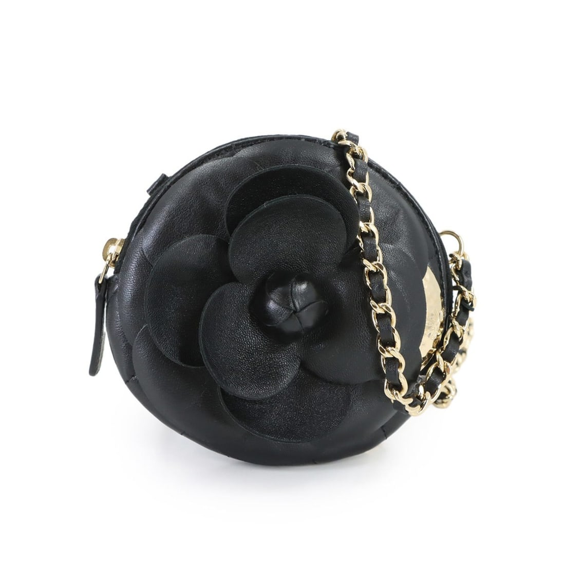 Chanel Matelassé Camellia Chain Clutch Coin Case (Lambskin, Black, AP2121): --- Catalog ---Category: SizeSize (HxWxD): 11cm x 11cm x 4cm / 4.33'' x 4.33'' x 1.57''Category: DesignType: Coin purse/coin caseColor: BlackGender: WomenMaterial: Leather Leather/Fur Type: LambskinCa