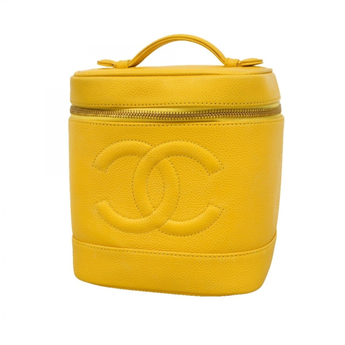 Chanel handbag/vanity bag, caviar leather, yellow, women's.: --- Catalog ---Category: SizeSize (HxWxD): 17cm x 15cm x 12cm / 6.69'' x 5.9'' x 4.72''Category: DesignType: Vanity bagColor: YellowGender: WomenMaterial: Grained Calfskin Hardware Color: GoldCategory