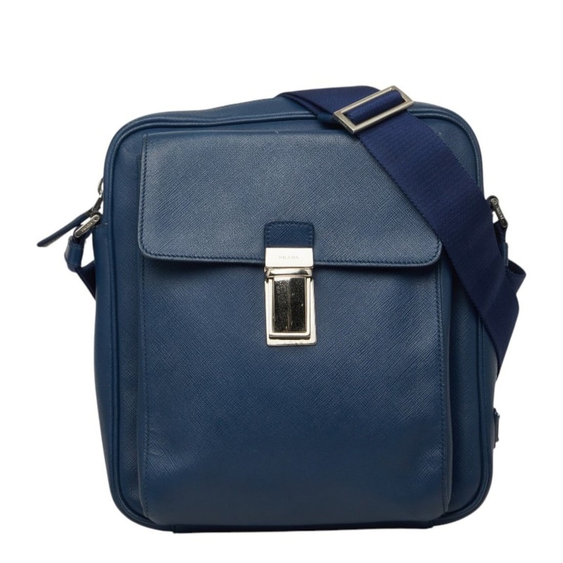 Prada Triangle Logo Plate Crossbody Shoulder Bag, Navy Saffiano Leather, Women's PRADA: --- Catalog ---Category: SizeSize (HxWxD): 27cm x 24cm x 9cm / 10.62'' x 9.44'' x 3.54''Category: DesignType: Shoulder bagColor: NavyGender: WomenMaterial: Leather Leather/Fur Type: Saffiano leatherCa
