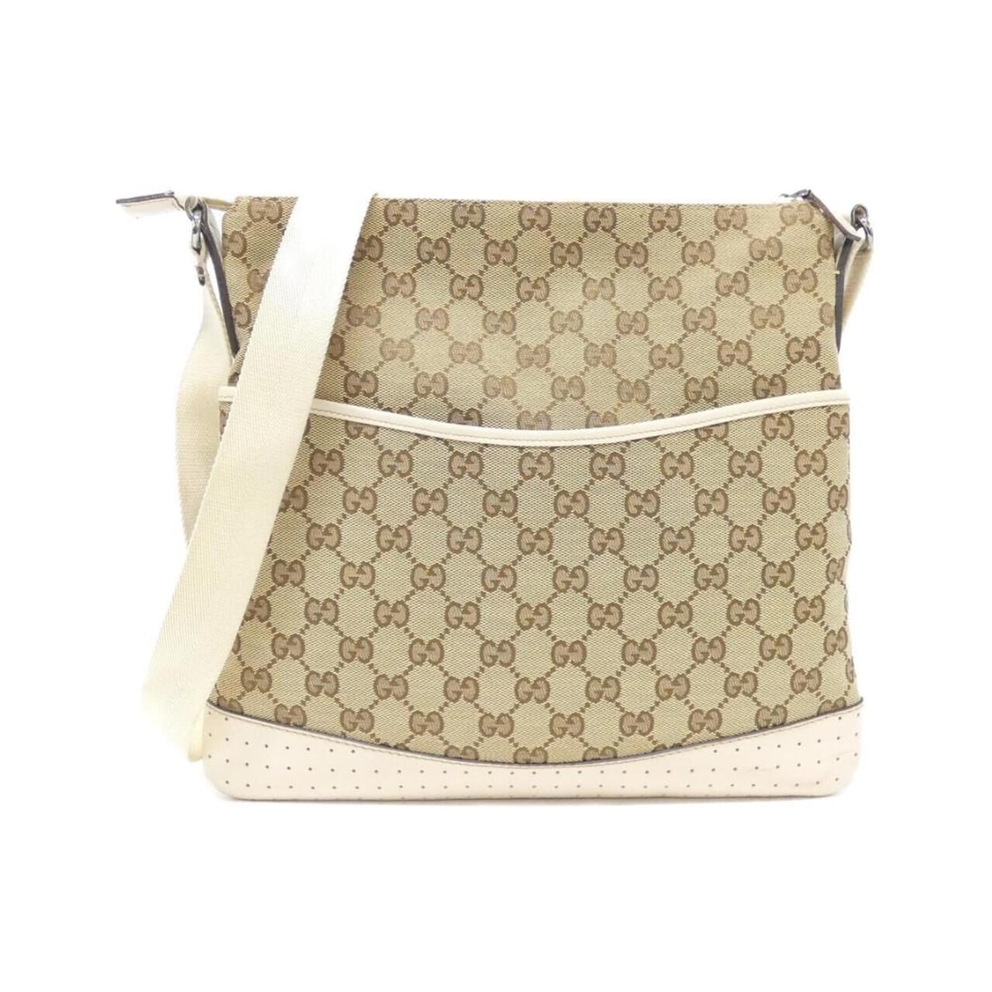 Gucci 145857 FW99R Shoulder Bag: --- Catalog ---Category: SizeSize (HxWxD): 29cm x 31cm x 0.00mm / 11.41'' x 12.2'' x 0''Category: DesignType: Shoulder bagColor: Beige, IvoryGender: Men,WomenMaterial: GG canvas Hardware Color: Silver
