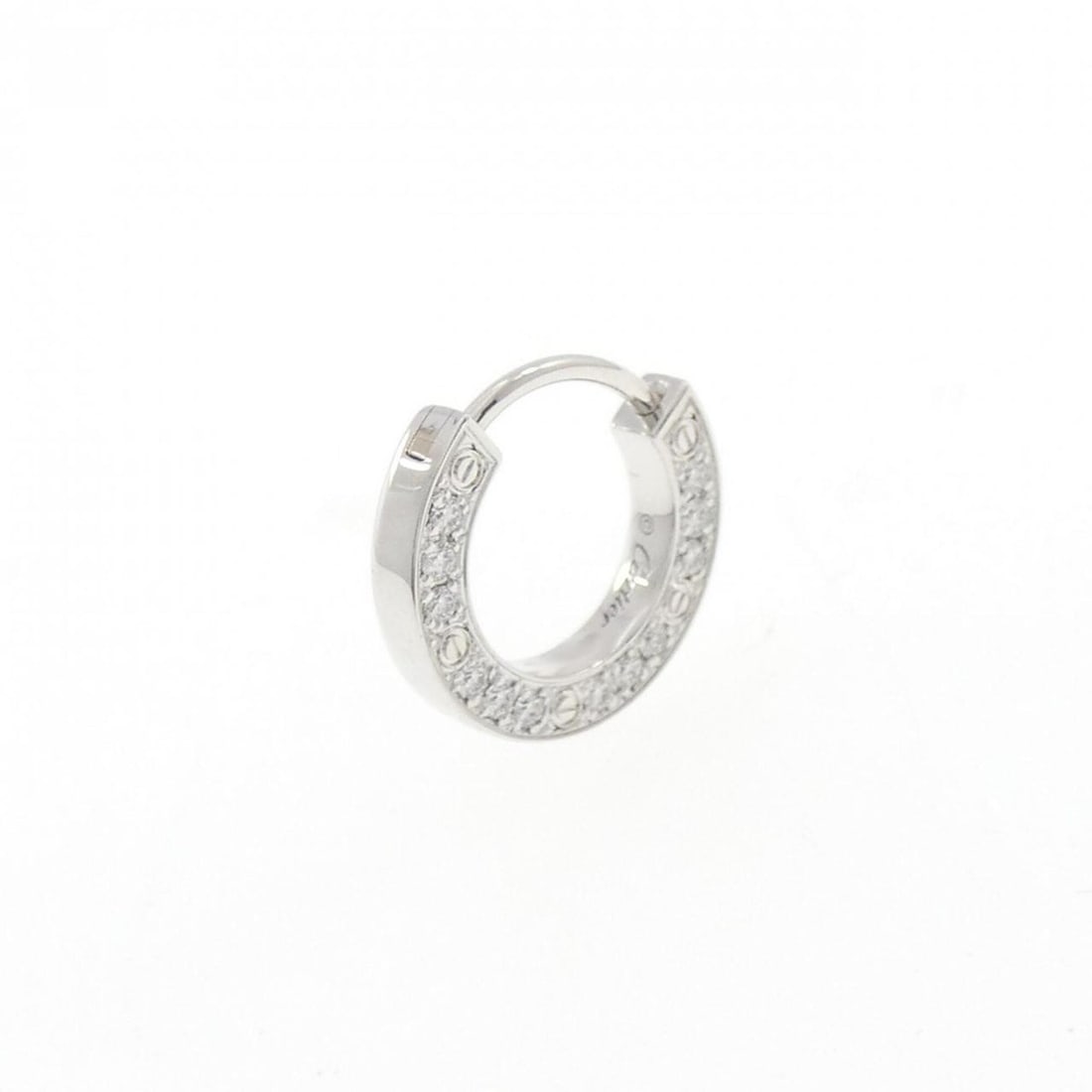 Cartier Love Earring (Single Earring): --- Catalog ---Category: SizeStone Size (HxW): 11.10mm x 2.00mm / 0.44'' x 0.08''Category: DesignColor: WhiteGender: WomenMaterial: White gold (18K)Category: GeneralBrand: Cartier--- Item List