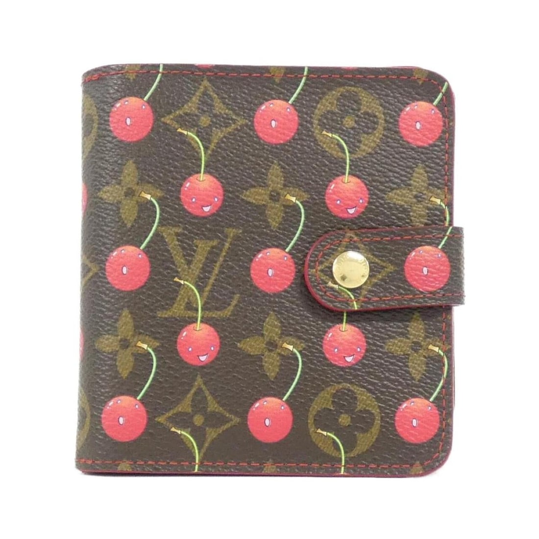 Louis Vuitton Monogram Cherry Compact Zip Wallet M95005: --- Catalog ---Category: SizeSize (HxWxD): 11cm x 11cm x 2.5cm / 4.33'' x 4.33'' x 0.98''Category: DesignType: Wallet (bi-fold)Color: Marron, RougeGender: WomenMaterial: Coated canvas Category: