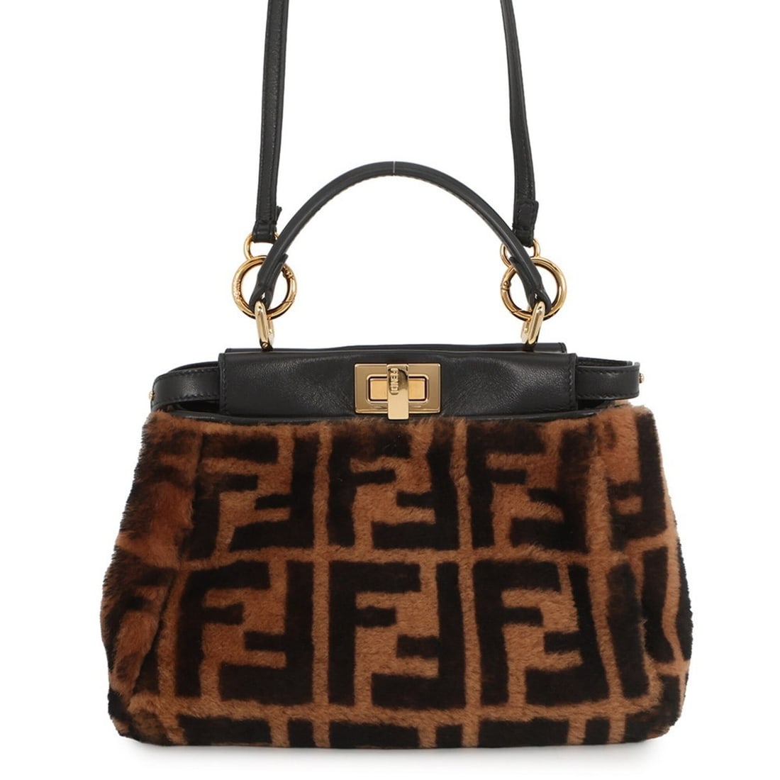 Fendi Mini Peekaboo Sheepskin Leather Handbag 8BN244 FENDI Shoulder Bag Black: --- Catalog ---Category: SizeSize (HxWxD): 18cm x 26cm x 13cm / 7.08'' x 10.23'' x 5.11''Category: DesignType: Handbag, Shoulder bagColor: Black, BrownGender: WomenMaterial: Leather Hardware Color: Go