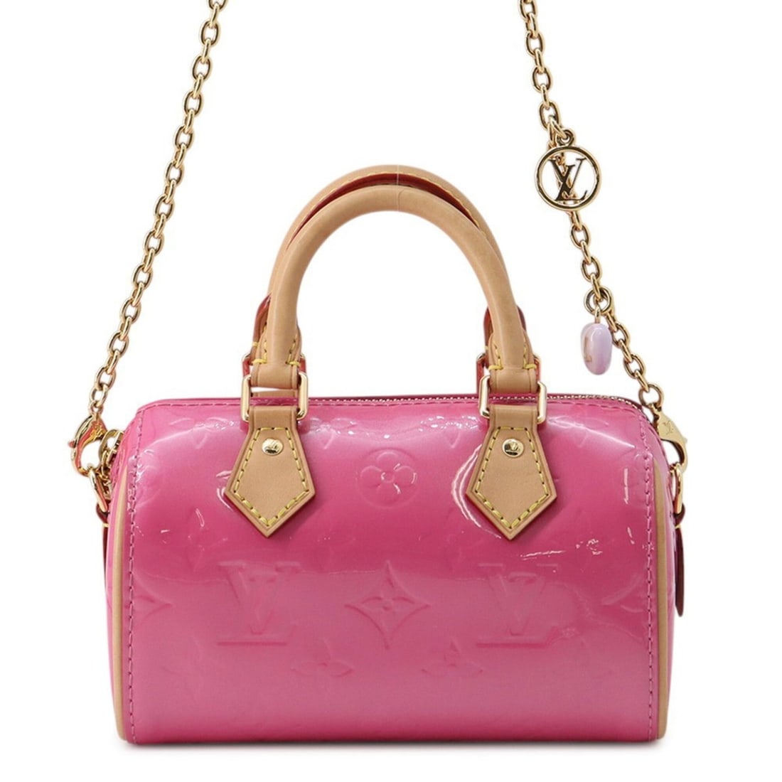 Louis Vuitton handbag Monogram Vernis Nano Speedy M83273 2-way shoulder bag LV Remix Collection for: --- Catalog ---Category: SizeSize (HxWxD): 10.5cm x 17cm x 8.5cm / 4.13'' x 6.69'' x 3.34''Category: DesignType: Handbag, Shoulder bagColor: PinkGender: WomenMaterial: Monogram Vernis Hardware Color: 
