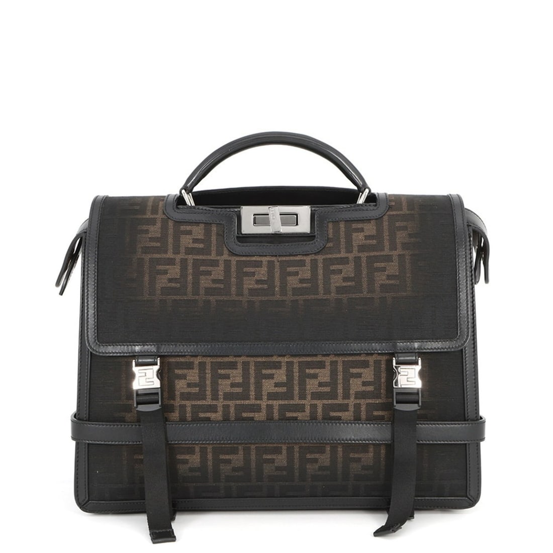 Fendi Peekaboo Zucca Handbag, Canvas Leather, 7VA599; FENDI 2-way Backpack, Black; Handbag: --- Catalog ---Category: SizeSize (HxWxD): 29.5cm x 37.5cm x 10cm / 11.61'' x 14.76'' x 3.93''Category: DesignType: Backpack, HandbagColor: Black, KhakiGender: Women,MenMaterial: Canvas , Leather