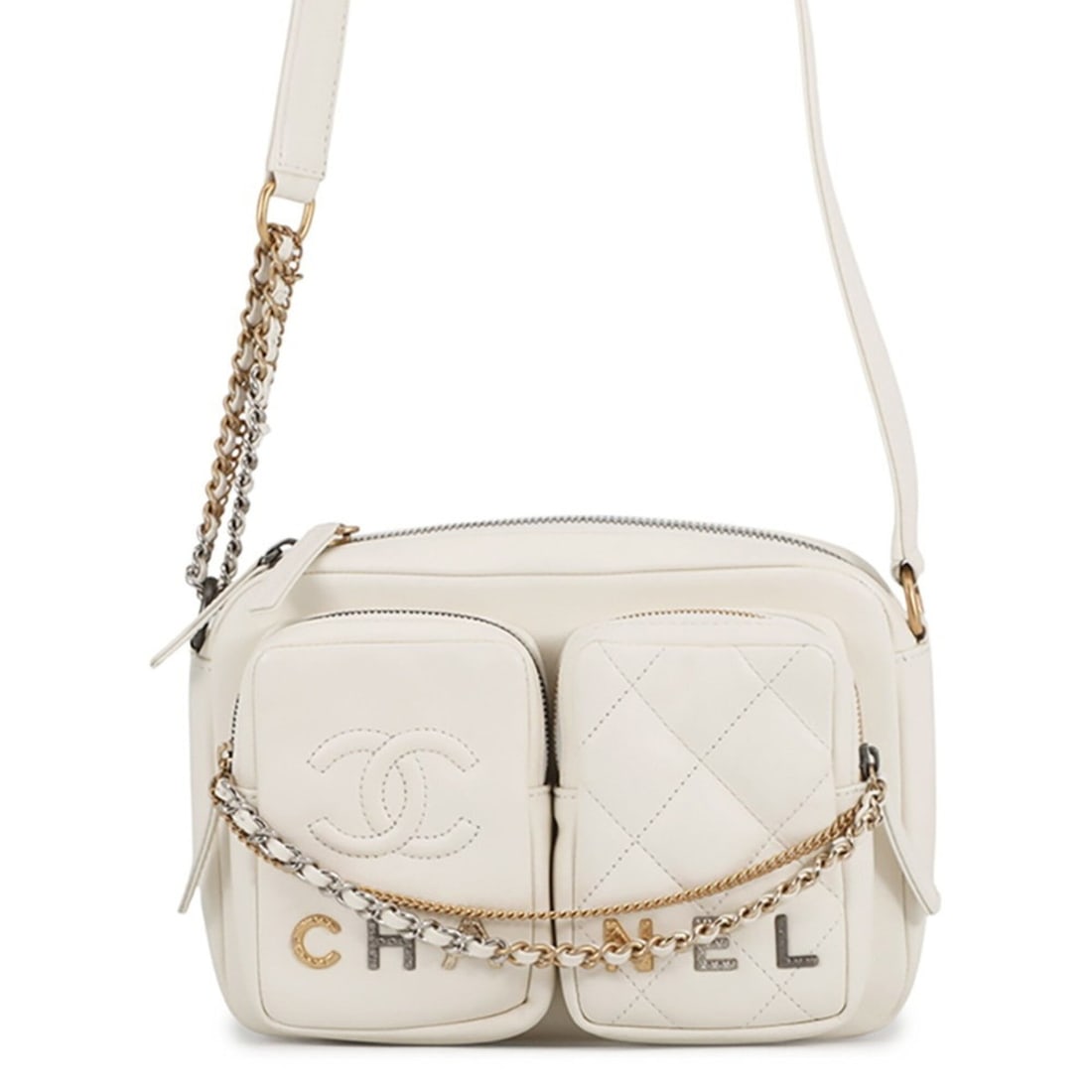 Chanel Shoulder Bag Camera Small Coco Mark Matelassé Lambskin AS2923 CHANEL White Handbag Women's (1 of 17)