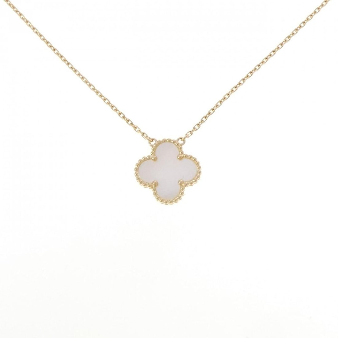 Van Cleef & Arpels Vintage Alhambra Necklace: --- Catalog ---Category: SizeWidth: 1.3mm / 0.05''Weight: 5g / 0.17oz.Pendant Size: 14.6mm x 14.6mm / 0.57'' x 0.57''Neck Circumference: 37 cm - 42 cm / 14.56'' - 16.53''Category: DesignStone: Mother 