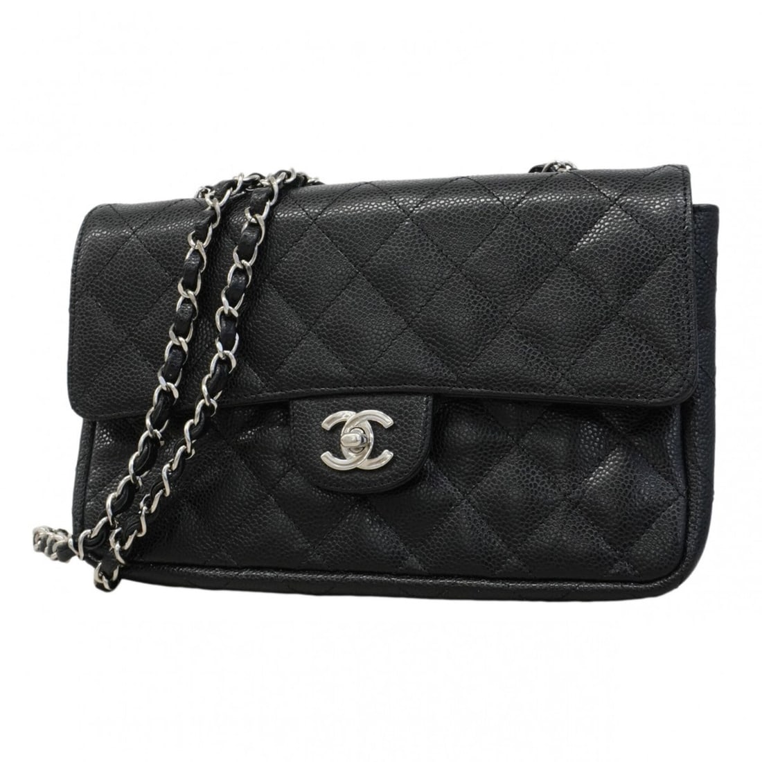Chanel Matelassé Chain Shoulder Bag, Caviar Leather, Black, Women's: --- Catalog ---Category: SizeSize (HxWxD): 17cm x 25cm x 6cm / 6.69'' x 9.84'' x 2.36''Category: DesignType: Shoulder bagColor: BlackGender: WomenMaterial: Grained Calfskin Hardware Color: SilverCateg