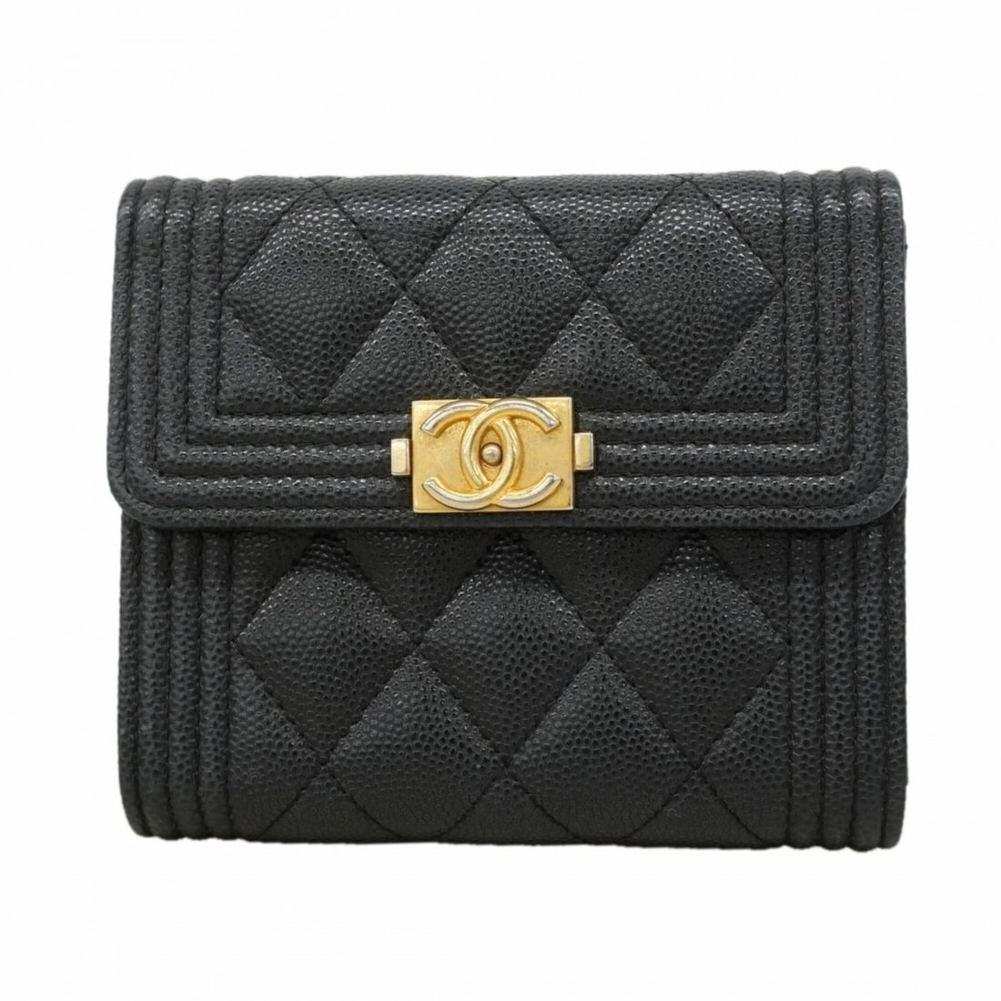 Chanel Boy Wallet, Caviar Leather, Black, Women's, P2868485: --- Catalog ---Category: SizeSize (HxWxD): 10cm x 11.5cm x 2.5cm / 3.93'' x 4.52'' x 0.98''Category: DesignType: Wallet (bi-fold)Color: BlackGender: WomenMaterial: Grained Calfskin Category: GeneralBr