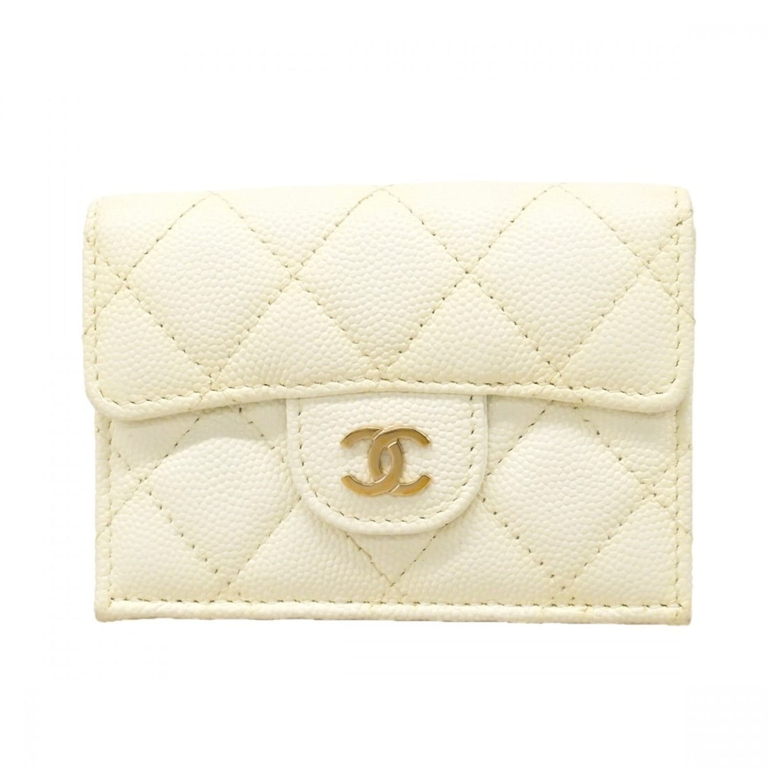 Chanel Matelassé Tri-fold Wallet, Caviar Leather, White/Champagne, Women's, P2868484: --- Catalog ---Category: SizeSize (HxWxD): 7.5cm x 10.5cm x 3.5cm / 2.95'' x 4.13'' x 1.37''Category: DesignType: Wallet (tri-fold)Color: WhiteGender: WomenMaterial: Grained Calfskin Category: General