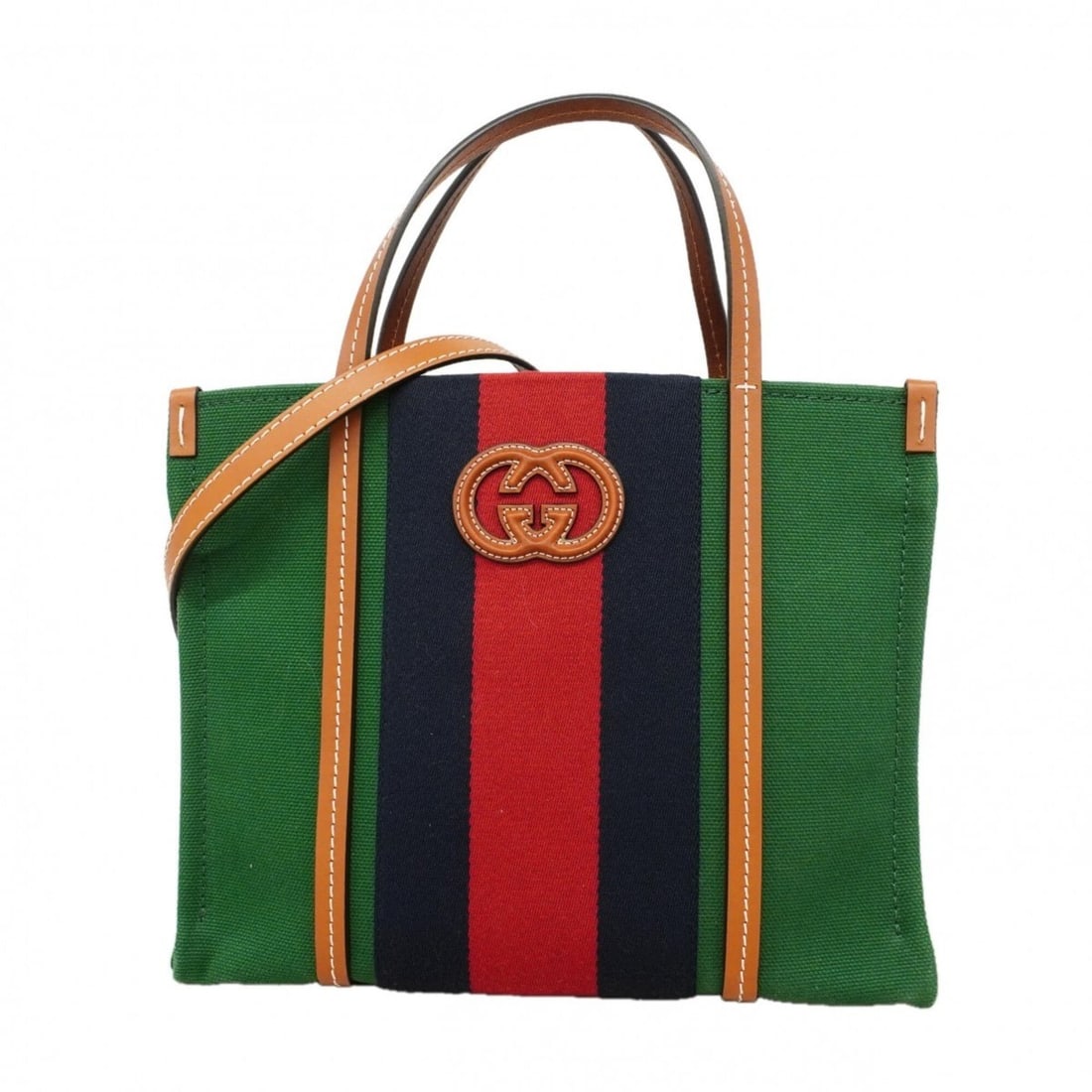 Gucci Interlocking G Tote Bag 727728 Canvas Green Brown 2-way for Women P2856968: --- Catalog ---Category: SizeSize (HxWxD): 24cm x 30cm x 14cm / 9.44'' x 11.81'' x 5.51''Category: DesignType: Tote bagColor: Brown, GreenGender: WomenMaterial: Canvas Hardware Color: SilverCategory: 