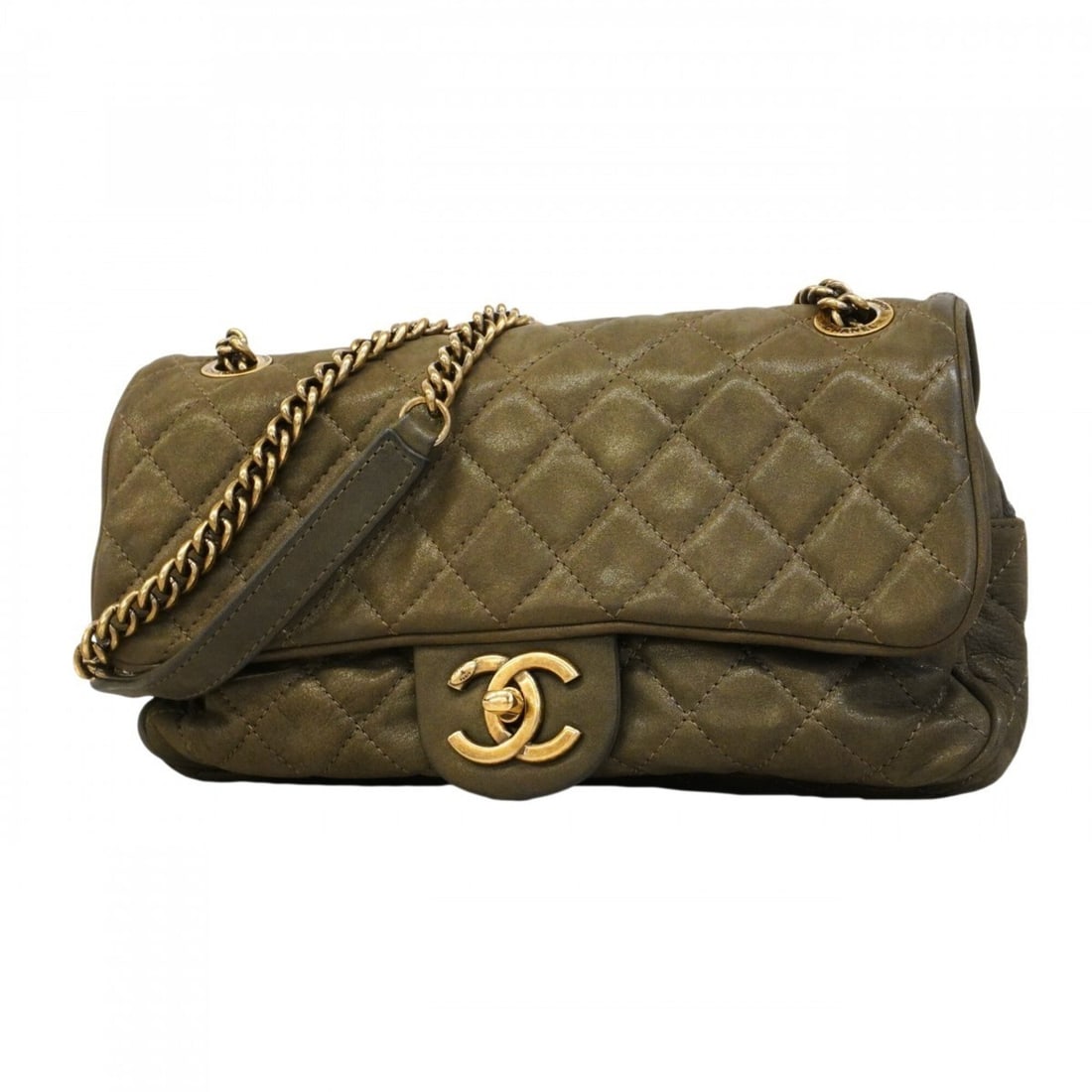 Chanel Matelassé Shoulder Bag, Double Chain, Leather, Khaki, Women's: --- Catalog ---Category: SizeSize (HxWxD): 16cm x 25.5cm x 6cm / 6.29'' x 10.03'' x 2.36''Category: DesignType: Shoulder bagColor: KhakiGender: WomenMaterial: Leather Hardware Color: GoldCategory: Gen