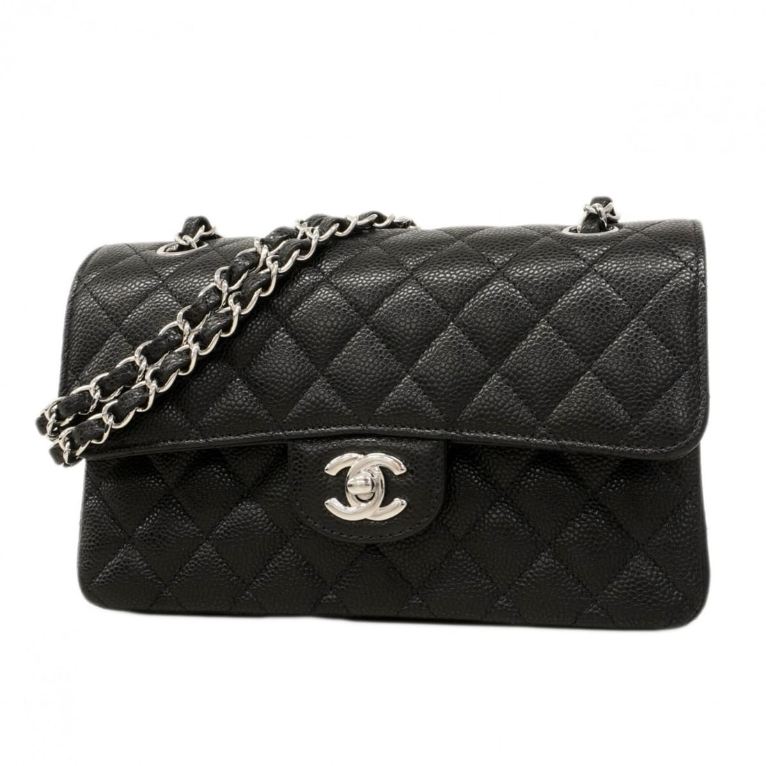 Chanel Matelassé Shoulder Bag, Double Flap, Chain, Caviar Leather, Black, Women's: --- Catalog ---Category: SizeSize (HxWxD): 15cm x 23.5cm x 6.5cm / 5.9'' x 9.25'' x 2.55''Category: DesignType: Shoulder bagColor: BlackGender: WomenMaterial: Grained Calfskin Hardware Color: SilverCa