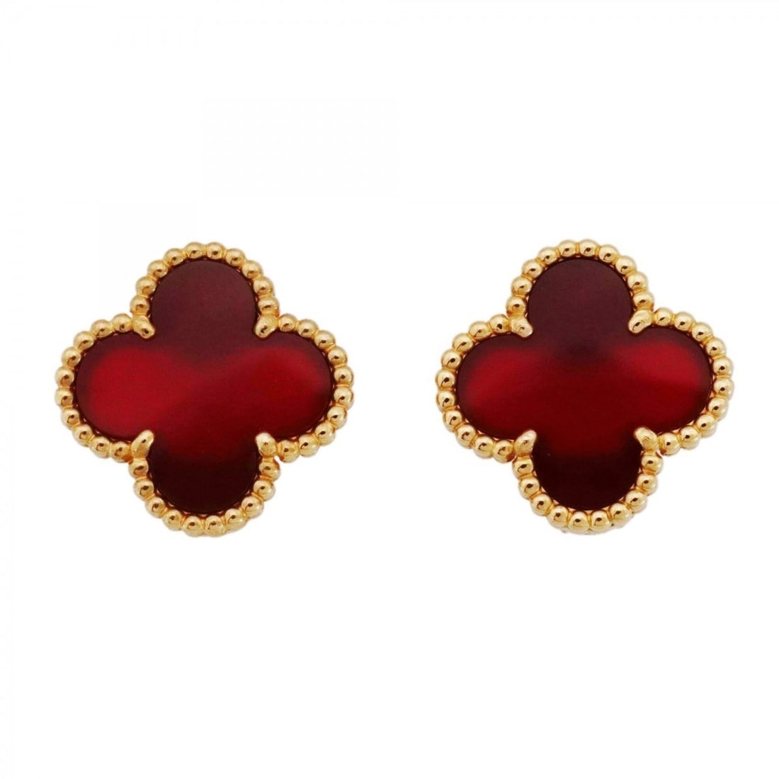 Van Cleef & Arpels Alhambra Earrings, 18K Yellow Gold, Carnelian Red, Ladies: --- Catalog ---Category: SizeSize (HxWxD): 14.90mm x 15.10mm / 0.59'' x 0.59''Category: DesignType: Stud earringsColor: Red colorStone: CarnelianGender: WomenMaterial: Yellow gold (18K)Category: Gener